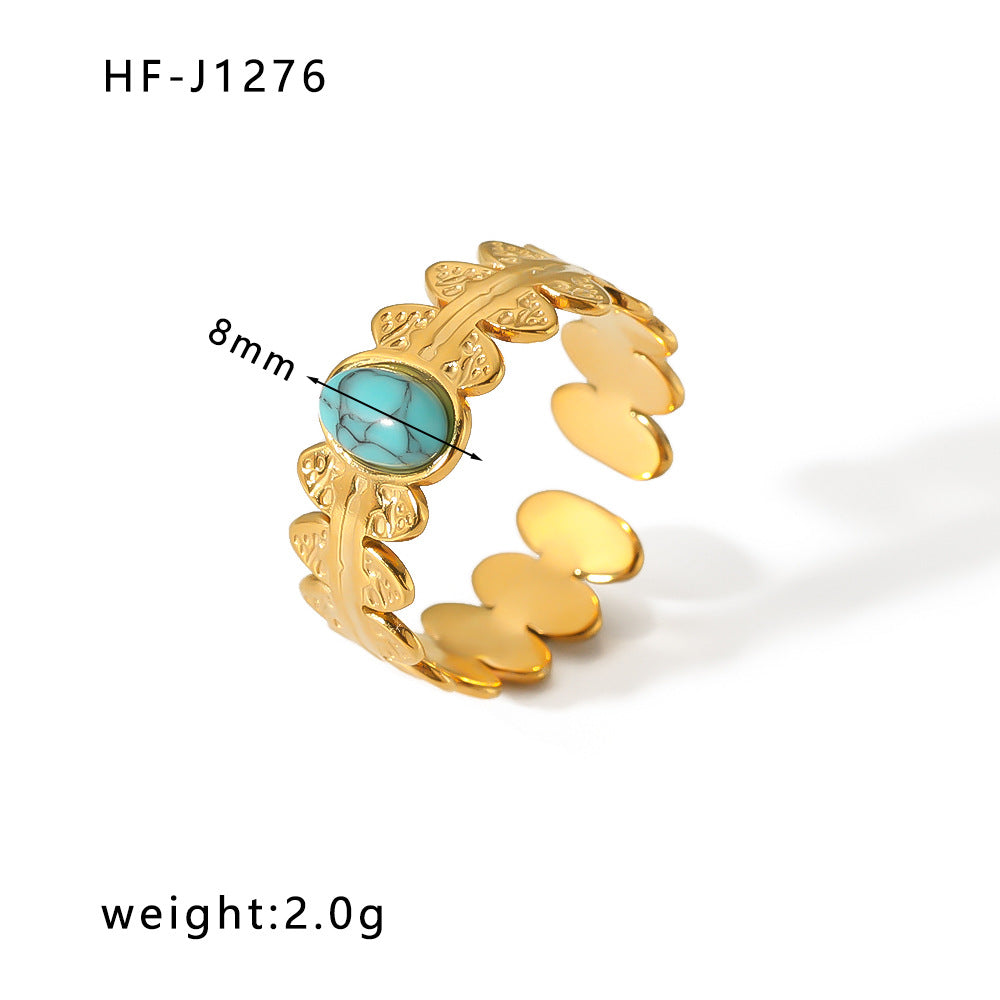 Ring FOR female retro niche design irregular oil pressure ring 18K gold  adjusted titanium steel opening ring