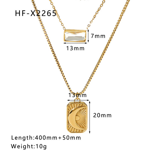 Necklace for woman Moon Sun Pendant necklace double -layer vermiculite stainless steel necklace clavicle chain set