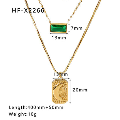 Necklace for woman Moon Sun Pendant necklace double -layer vermiculite stainless steel necklace clavicle chain set