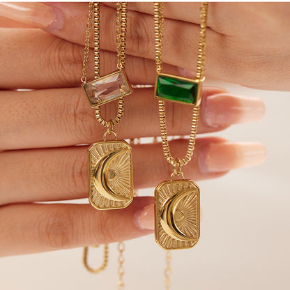 Ожерелье для женщин, подвеска «Луна, Солнце», двухслойное ожерелье из вермикулита из нержавеющей стали, комплект цепочек на ключицу 