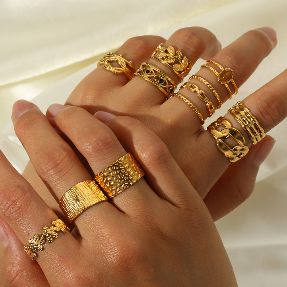 Кольцо ДЛЯ женщин, дизайн ниши в стиле ретро, ​​кольцо неправильной формы для давления масла, открывающееся кольцо из титановой стали с позолотой 18 карат
