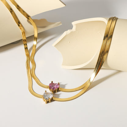 Ожерелье Цепочка на воротник из нержавеющей стали, колье с подвеской из 18-каратного золота в форме сердца со встроенным вермикулитом
