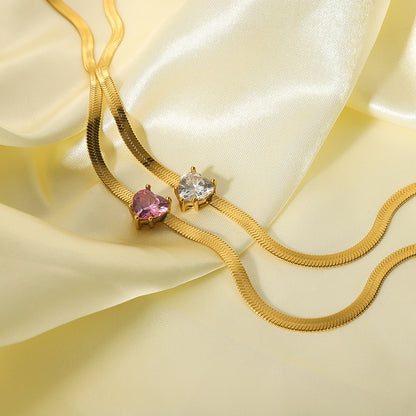Ожерелье Цепочка на воротник из нержавеющей стали, колье с подвеской из 18-каратного золота в форме сердца со встроенным вермикулитом