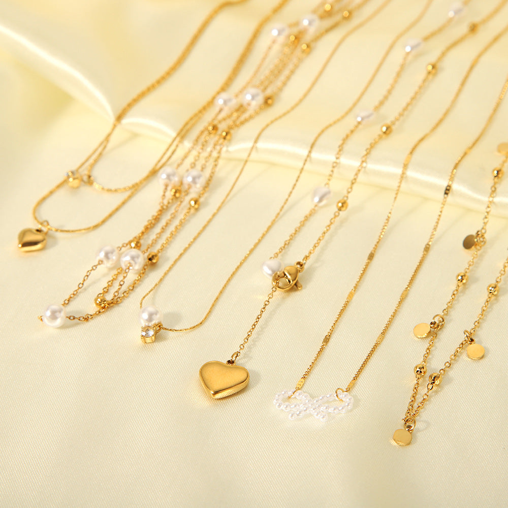 Ожерелье для женщин из 18-каратного золота, титановая сталь, жемчужная ракушка в форме сердца, легкая роскошная советская цепочка на шею