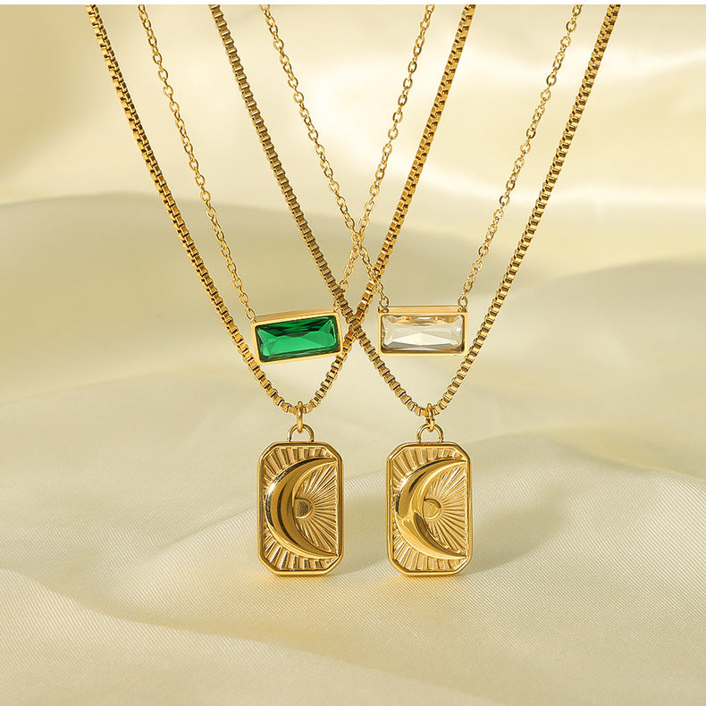Ожерелье для женщин, подвеска «Луна, Солнце», двухслойное ожерелье из вермикулита из нержавеющей стали, комплект цепочек на ключицу 