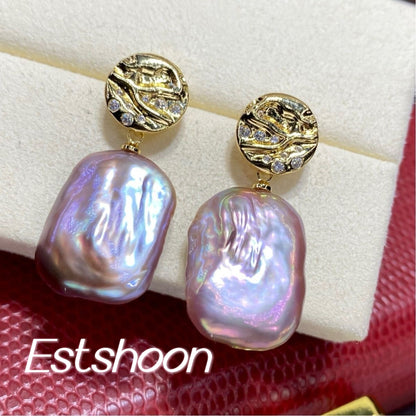 Earrings Purple, Baroque pearl earrings