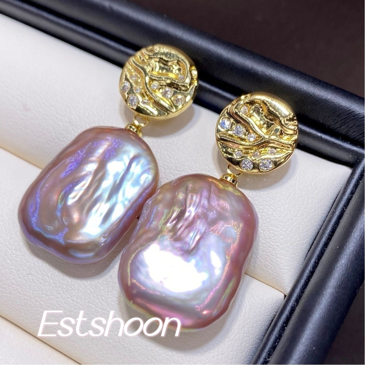 Earrings Purple, Baroque pearl earrings