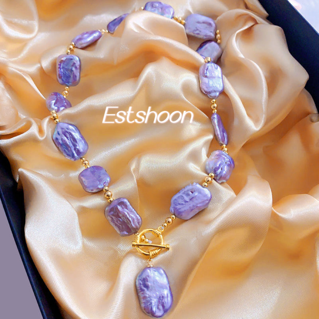 Purple, Baroque pearl necklace, 13-16mm, OT buckle, pearl necklace collarbone chain