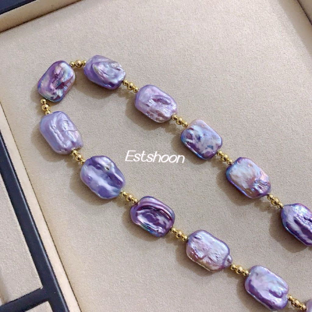 Ожерелье из фиолетового жемчуга в стиле барокко, 13-16 мм, пряжка OT, жемчужное ожерелье-цепочка на ключицу