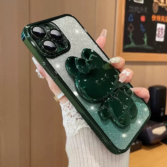 Cute Cartoon Rabbit & Glitter Decor TPU iPhone Case Green