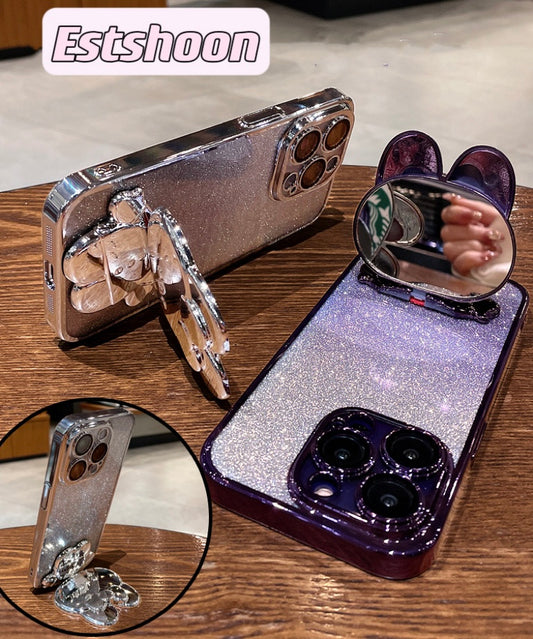 Cute Cartoon Rabbit & Glitter Decor TPU iPhone Case