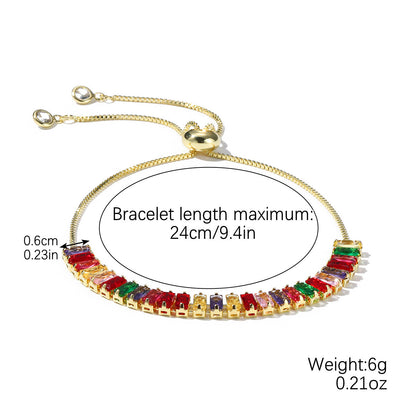 Colored zircon bracelet, square adjustable