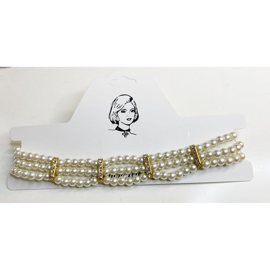 Estshoon Vintage Pearl Multi-Row Necklace Sparkly Rhinestone Choker Bling Crystal Layered Chain Dating Birthday Costume Jewelry for Women and Girls